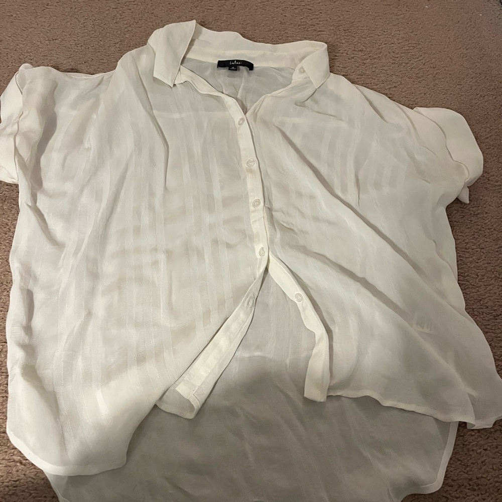 Lulus Sheer White Button-Up Blouse